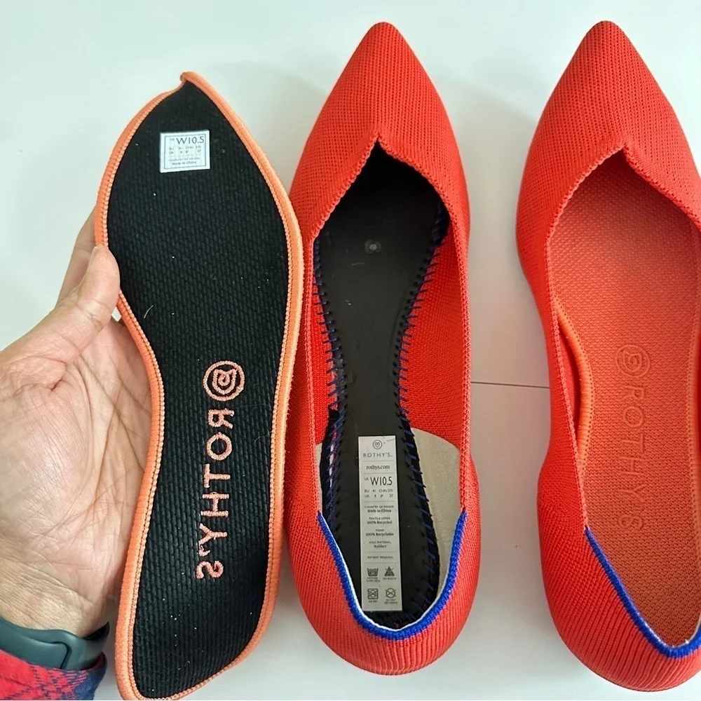 NWOT Rothy’s Women's The Point Flame Red Color Pointed-Toe Flats sz W10.5 - Picture 14 of 15